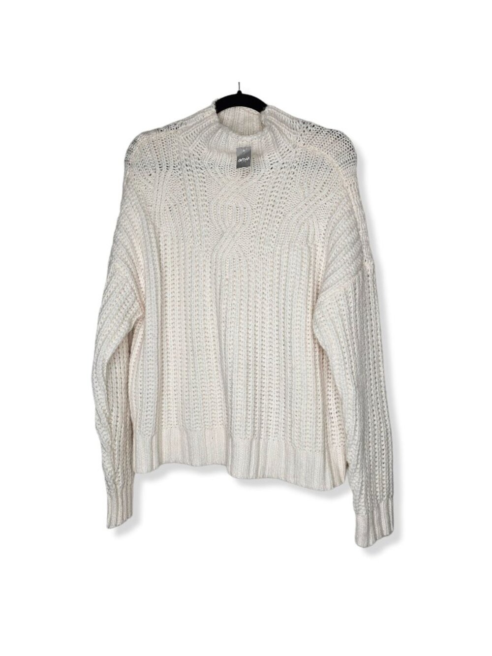 Aerie Small Cream Sweater Chunky Cable Knit Oversized Western Fisherman Coquette